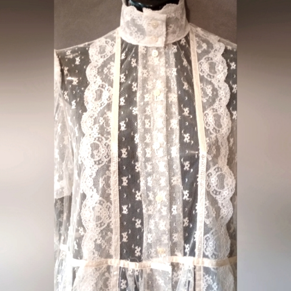 Gunne Sax Sheer Lace Boho Hippy Maxi Duster Kimono Dress